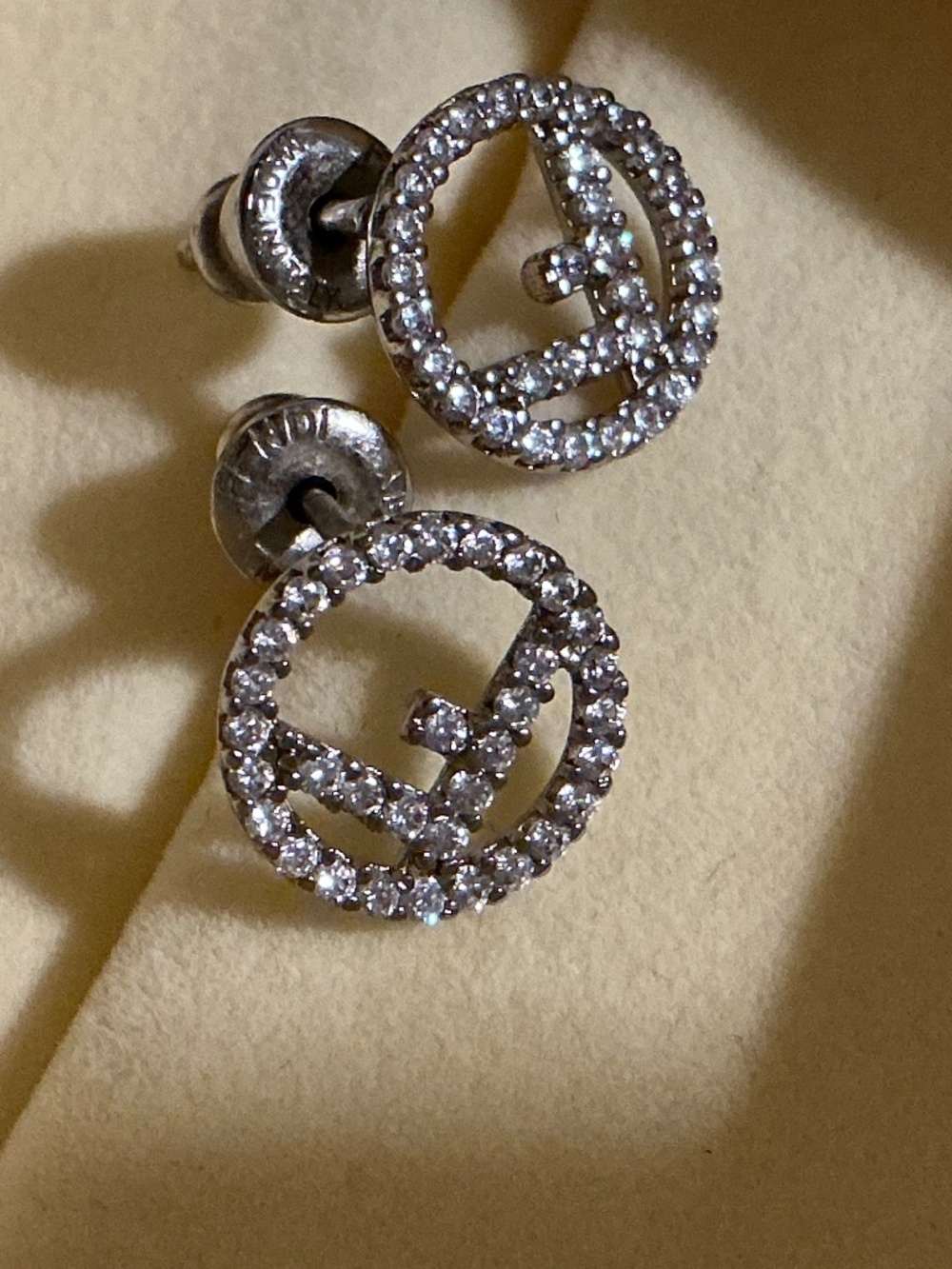 Preloved FENDI Pierced Petite Silver Earrings w/Crystals - Picture 1 of 12